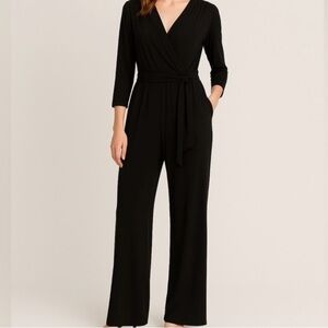 Tiana B Black Wrap Jumpsuit 2X Surplice Tie Waist NWT